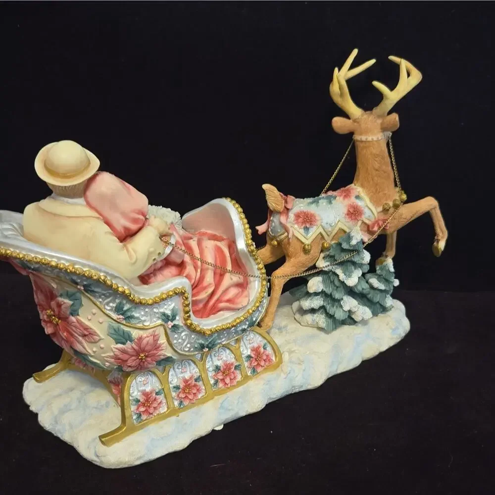 Vintage San Francisco Music Box Co Sleigh Ride Victorian Couple Reindeer Resin